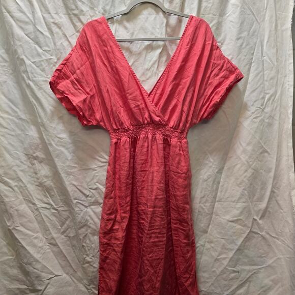Boden Dresses & Skirts - Boden coral pink deep Vneck surplice top linen maxi dress side slits pockets 8R